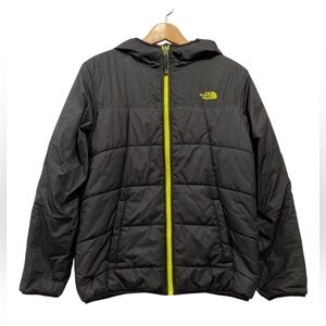 The North Face Black Neon Camo Reversible Puffer Jacket Boys XL Full Zip Coat